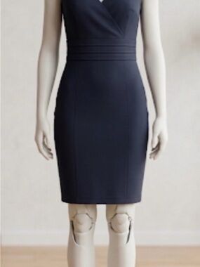 Elegant Navy V-Neck Sheath Mini Dress